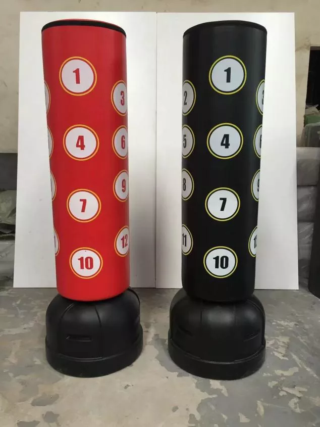 Freestanding punching bag with weighted base for home and commercial gym use